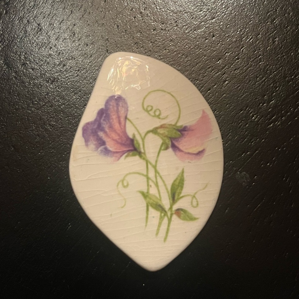 Vintage Floral Hand Painted Ceramic Brooch